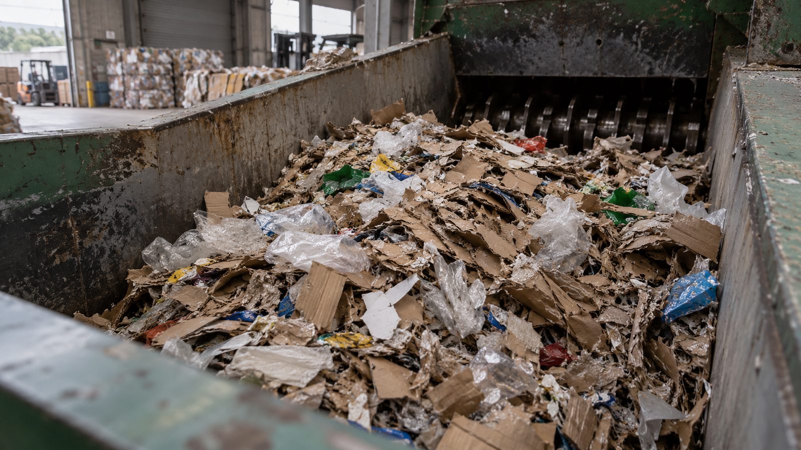 Shredded product packaging in a shredder hopper