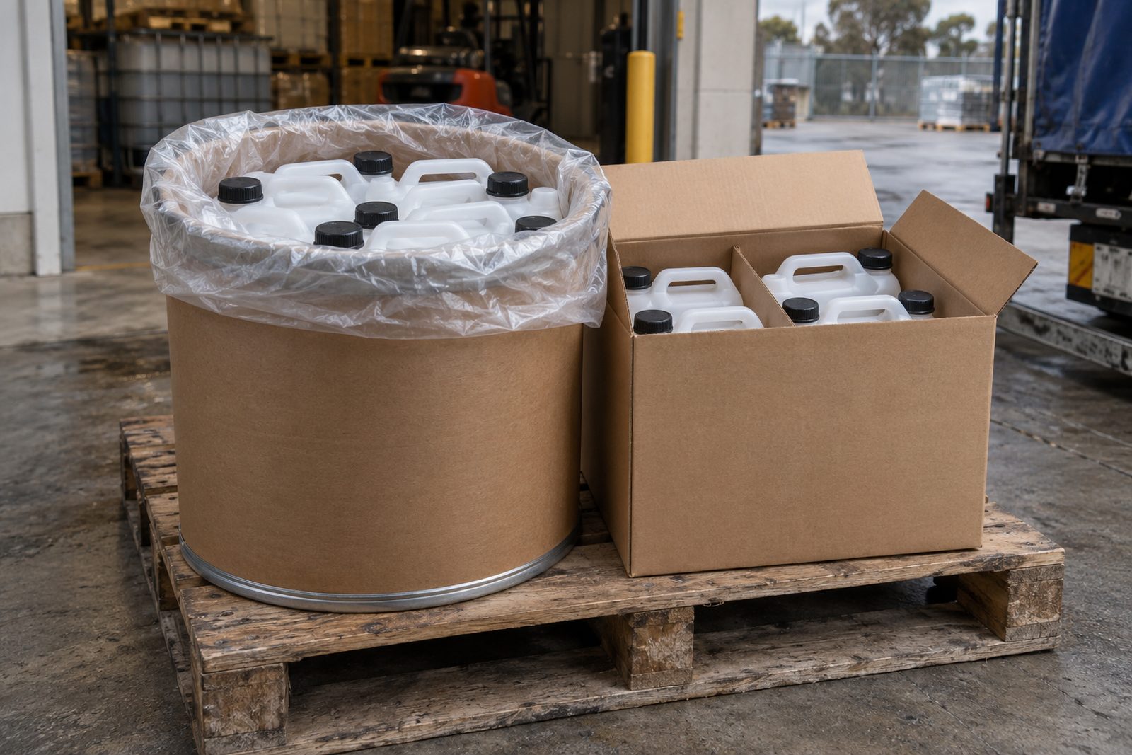 Chemical containers packed for a licensed carrier