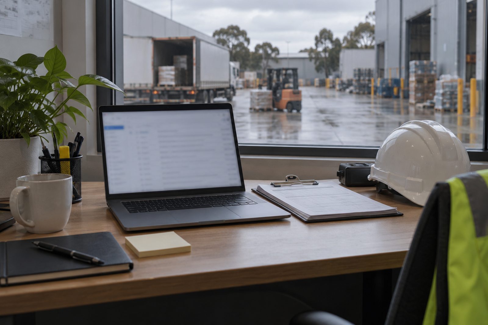 Warehouse office desk where enquiries are answered by email