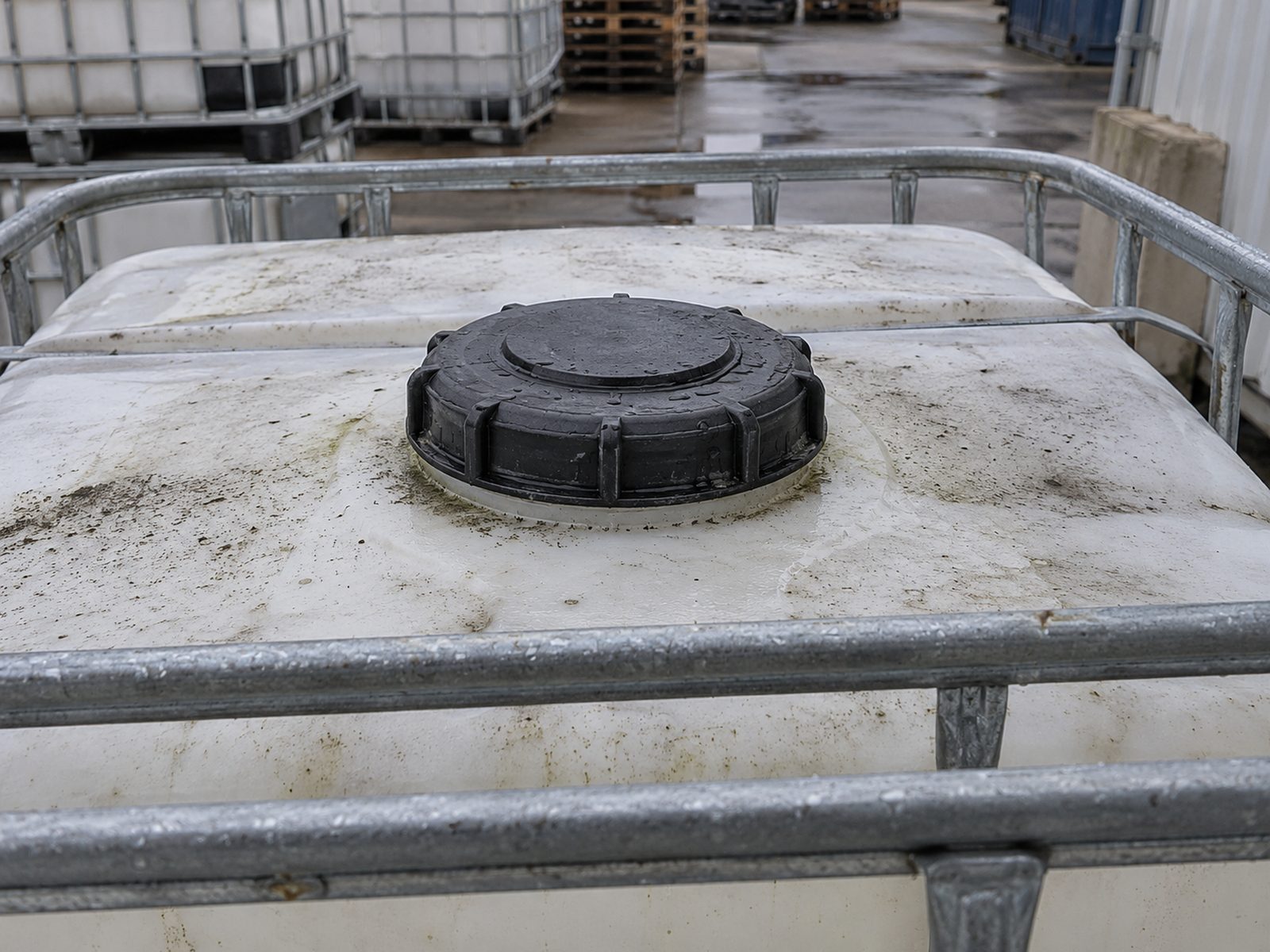 Example of a used IBC top cap and opening, close-up