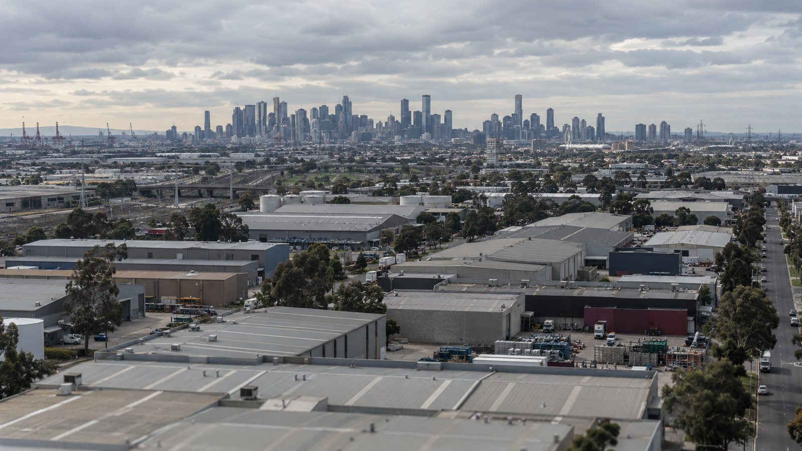 Aerial view of Melbourne industrial suburbs
