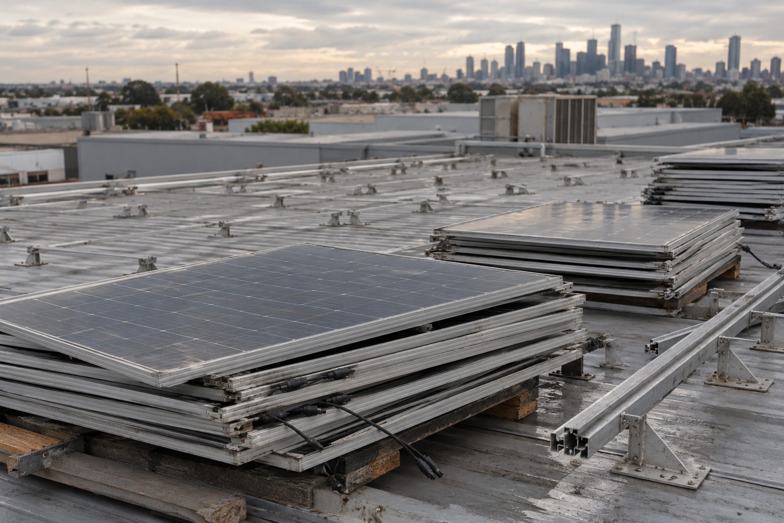 Solar panels removed from a commercial roof
